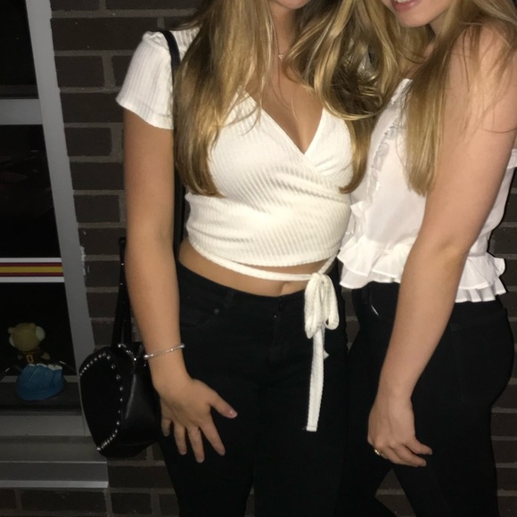 Reformation Cream Ribbed Wrap Crop Top - Picture 5 of 5